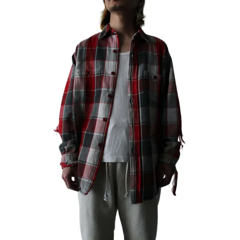 Bowwow SS25 【C30 5th ANNIVERSARY ITEM】5th ANNIV. REPAIR AGEING FLANNEL Shirt Unisex-1