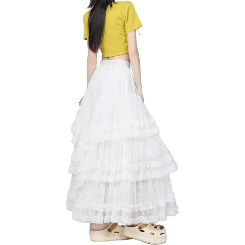 Rose Casual Long Skirts Women's White-1