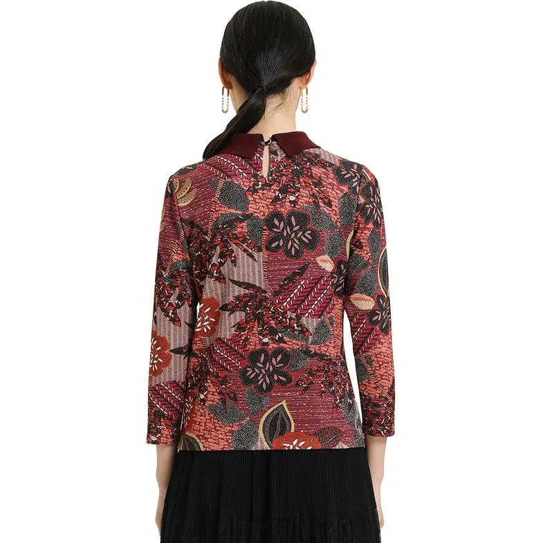 QIAOWANNI 2025 Spring Shirt Women's Golden Jade Splendid Pattern-1