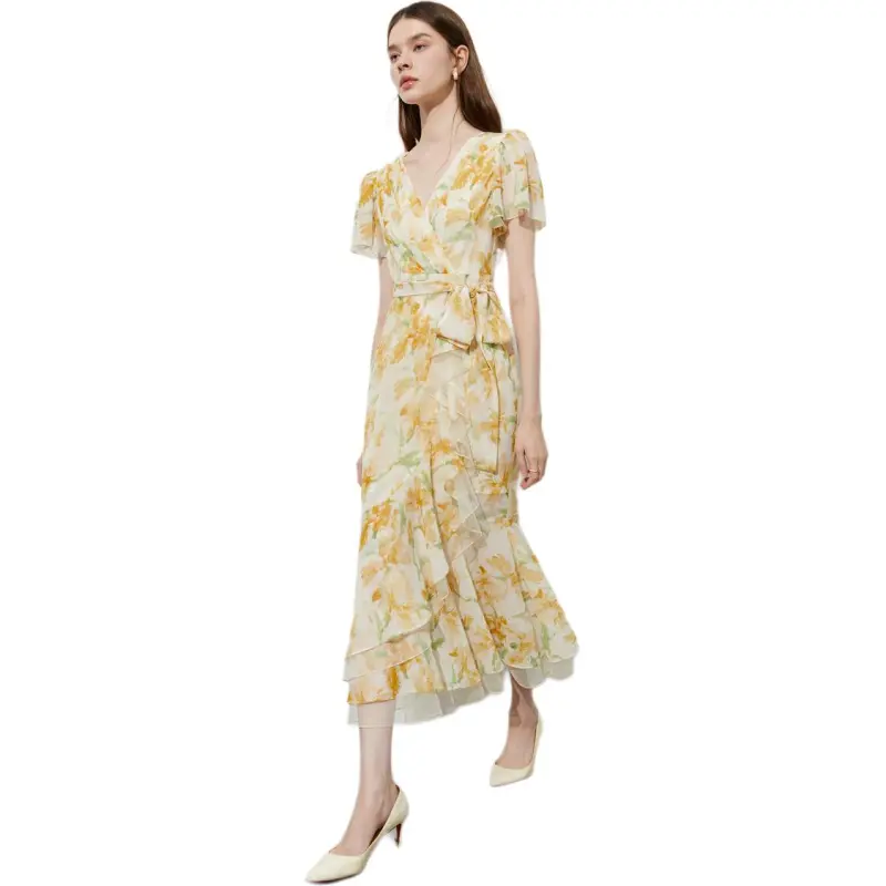 DPLAY Short Sleeved Dress Women's Yellow Undertone Blended Lily-3