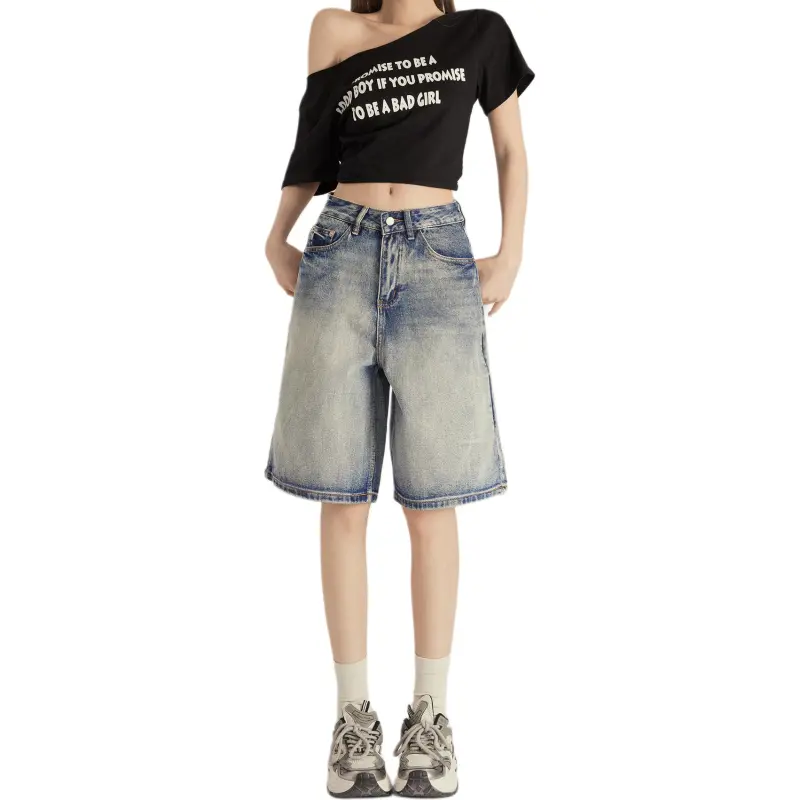 Kazakhstan Denim Shorts Women's Vintage Blue-3
