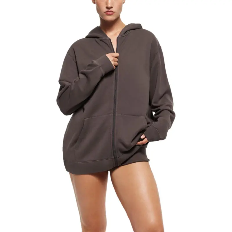 SKIMS SS24 Summer Collection FRENCH TERRY OVERSIZED ZIP UP HOODIE Sweatshirt Women's Iron/Steel-1