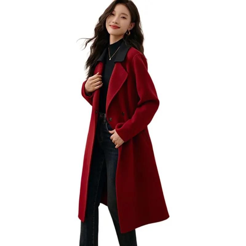 Mo Han Yi Mei Coats Women's Burgundy-3