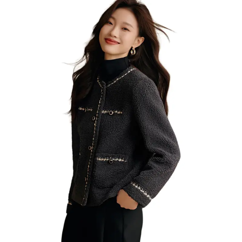 Mo Han Yi Mei Velvet feel Coat Women's Medium Gray-3