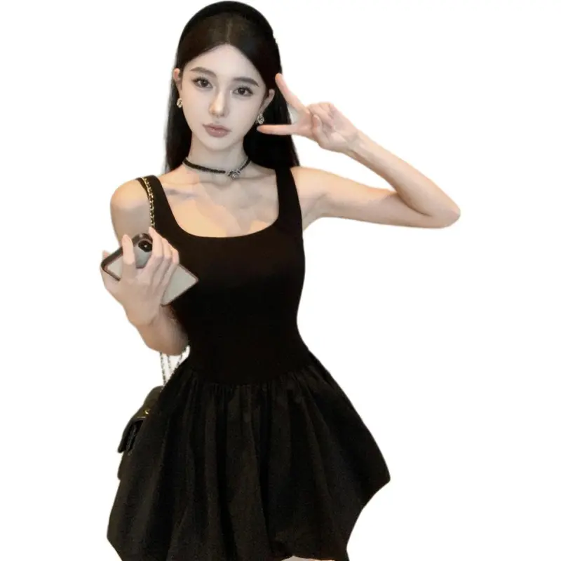 Mu Xiao Xin Slip Dresses Women's Black-2