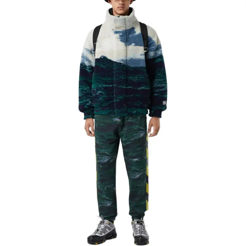 Burberry Tape Detail Sea Print Trackpants-5