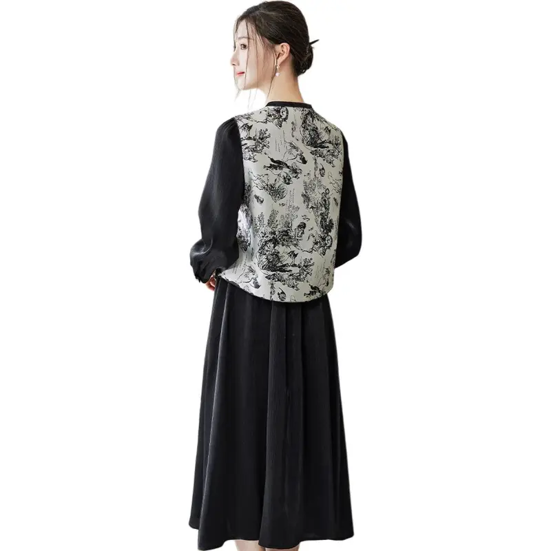 Like The Age Of Water Fall Long Sleeved Dress Regular Women's Black-0