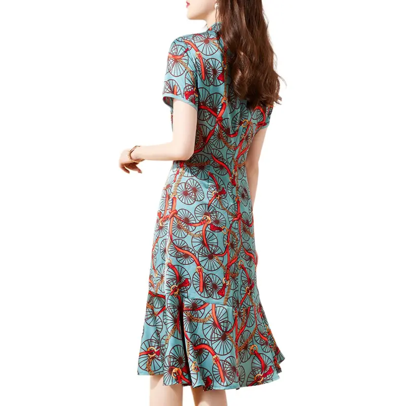 Mo Han Yi Mei Short Sleeved Dress Women's Blue-3