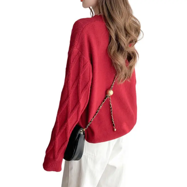 Tonlion Sweater Women's Dark Red-4