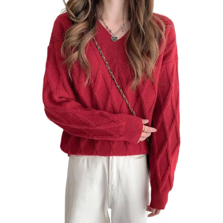 Tonlion Sweater Women's Dark Red-3