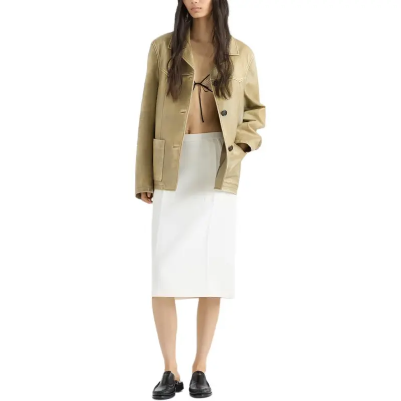 PRADA SS25 Leather Jacket Women's Beige-1
