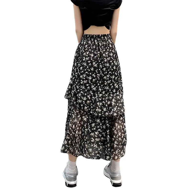 Flowers In Water Casual Long Skirt Women's-1