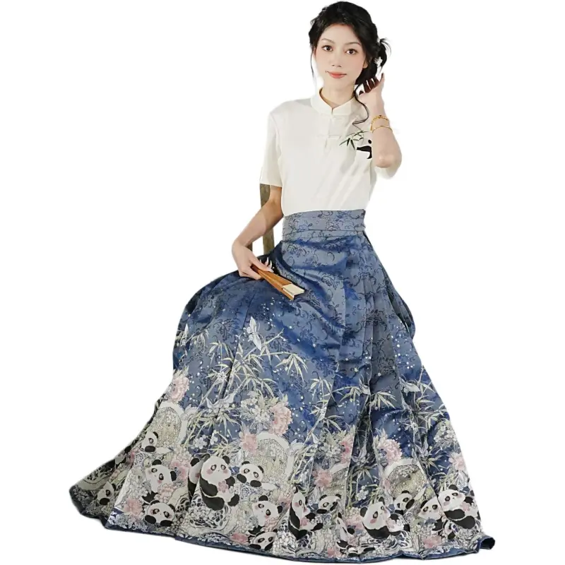 XINGHEHANGE Cute Bear Cat Everyday Hanfu Casual Long Skirt Women's-5