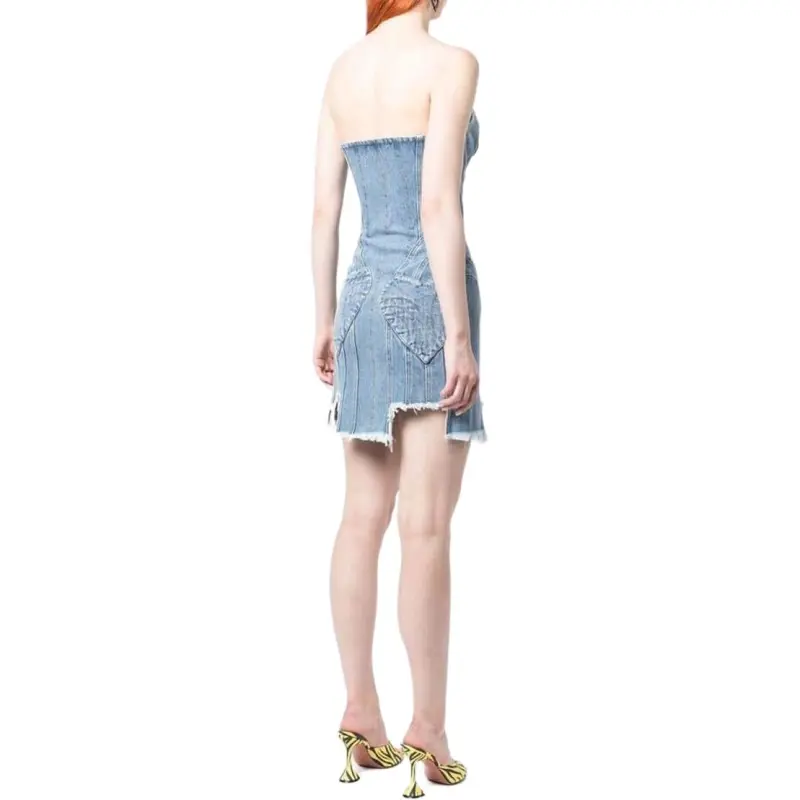 NATASHA ZINKO Asymmetric hem Denim Mini Dress-2