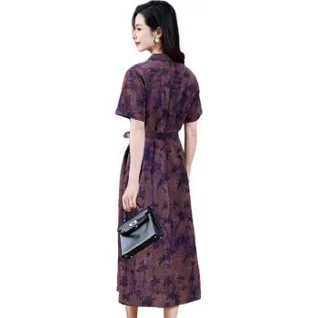 Yi Mengyuan Silk Short Sleeved Dress Women's Purple
