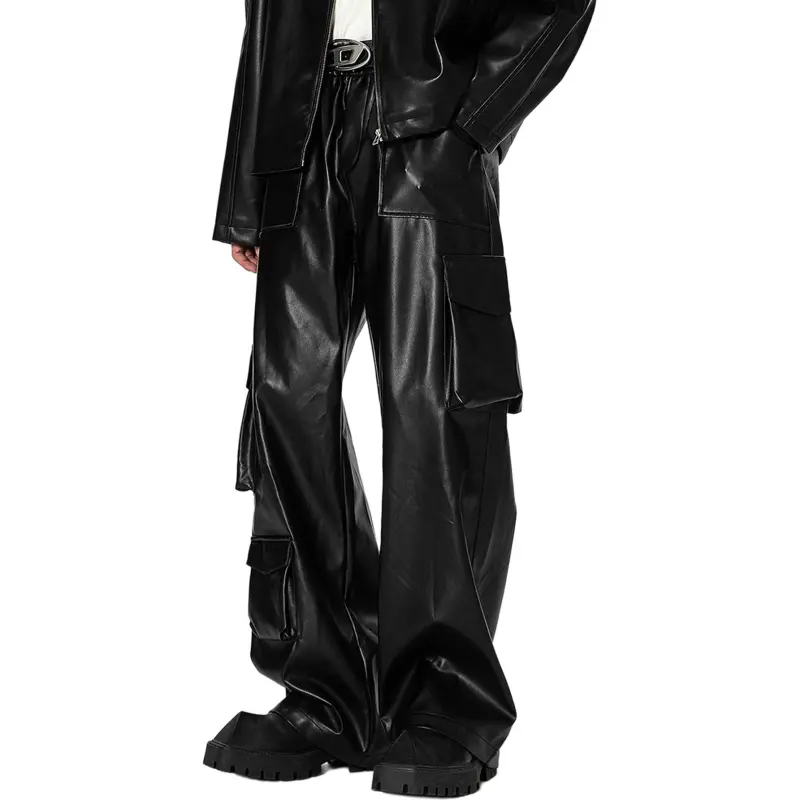 PAINT STAIN Leather Pants Unisex Black-5
