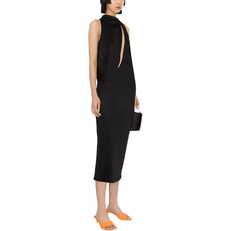 VERSACE Slashed Halterneck Sleeveless Midi Dress-4