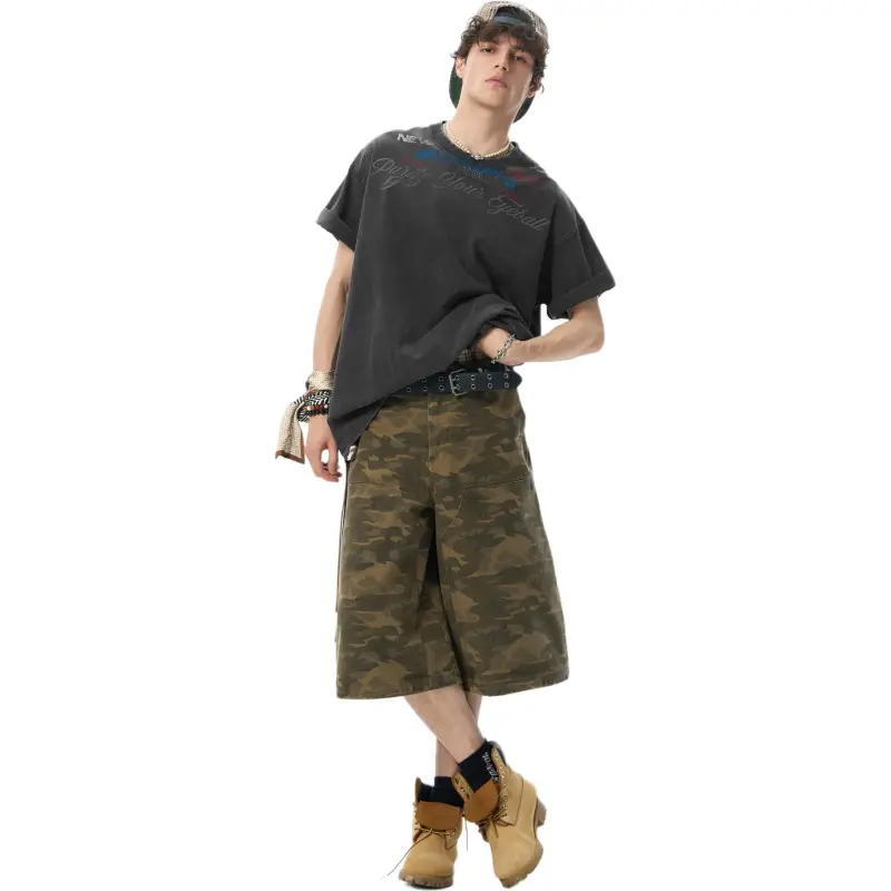 JHYQ Cargo Shorts Unisex Army Green Camouflage-1