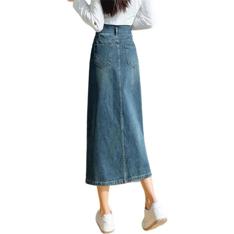 HIPPIEMISS Denim Long Skirts Women's Blue-1