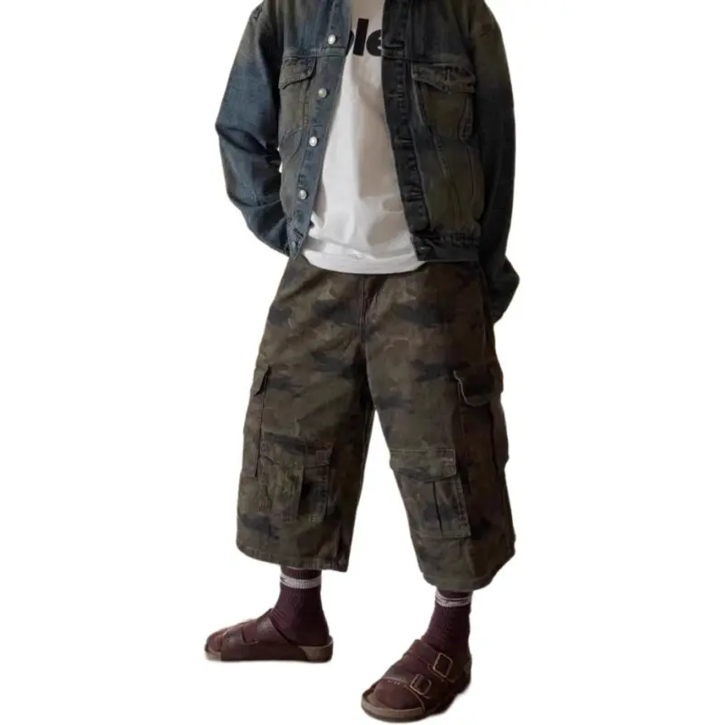 DUATOGE Denim Shorts Men Camouflage -3