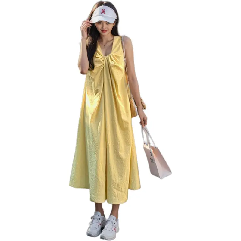 GOSO Sleeveless Dresses Women's Yellow-4
