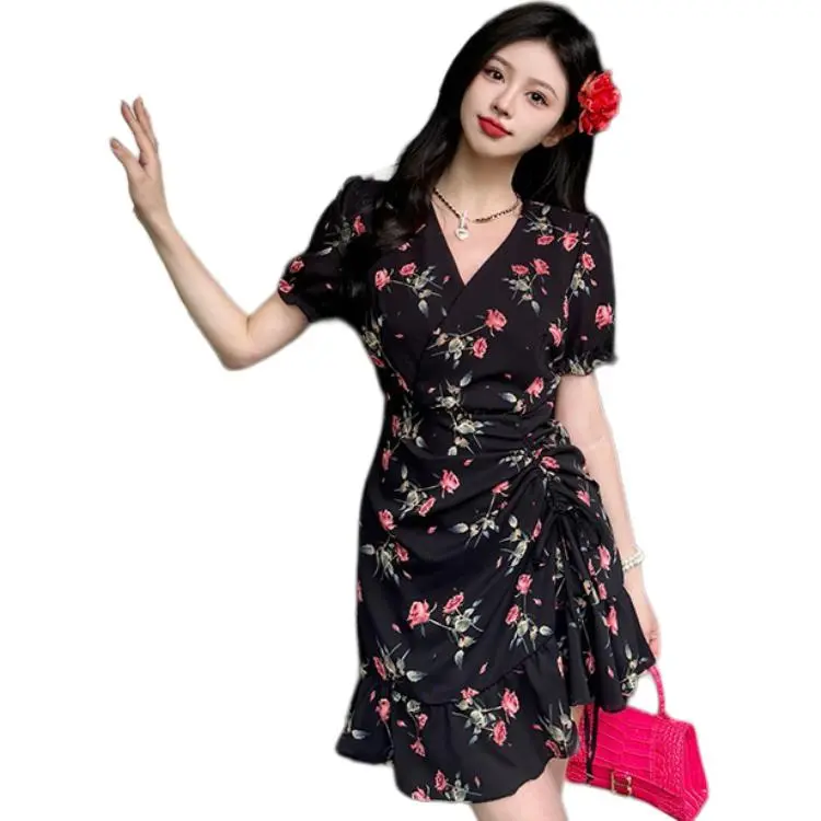 Flowers In Water Short Sleeved Dress Women's-1