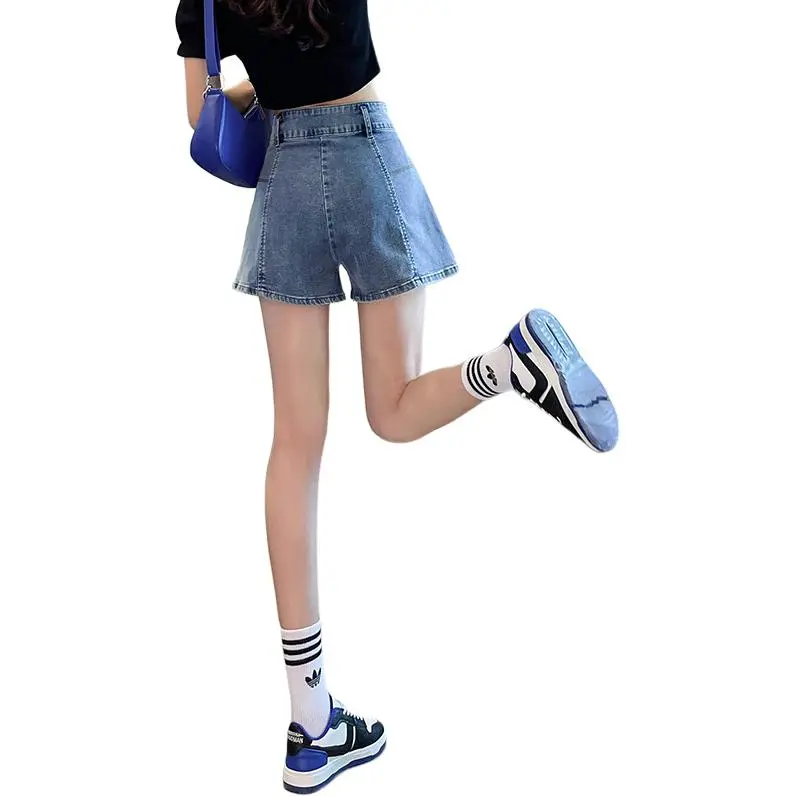 FAWENXIANGZI Denim Shorts Women's Vintage Blue-1
