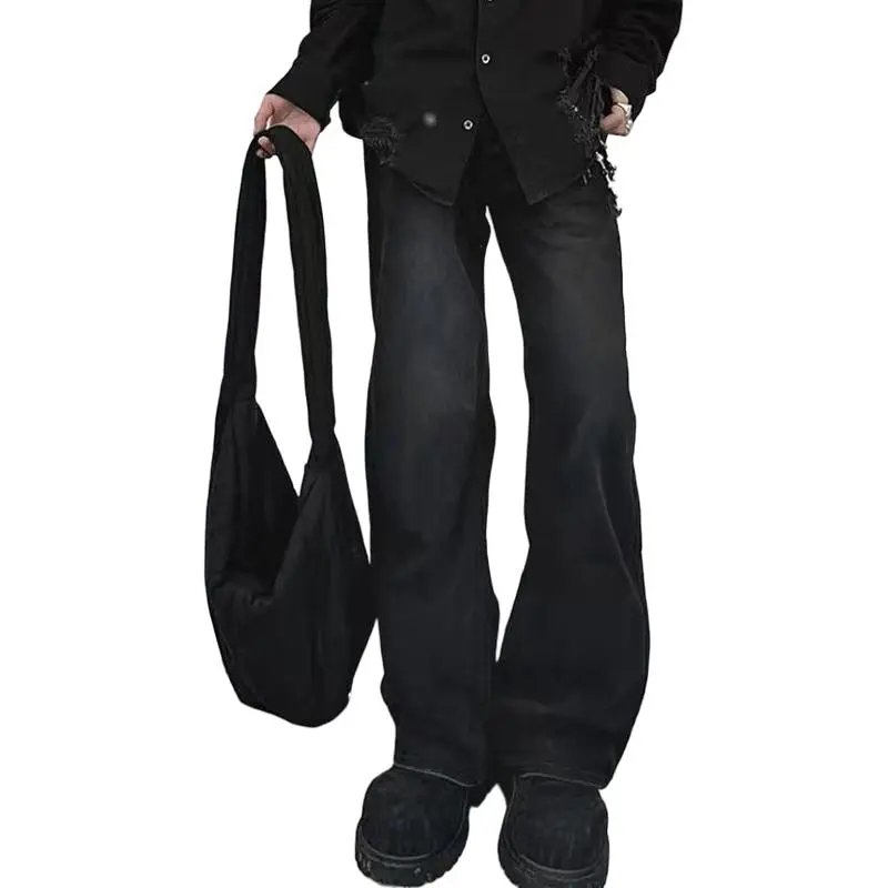 YICHEN Jeans Unisex Paris Cat Whisker Black Cow[A Shaped Bootcut]-2
