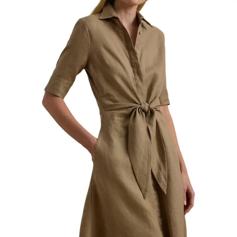 LAUREN RALPH LAUREN Short Sleeved Dress Women's Dark Khaki-4
