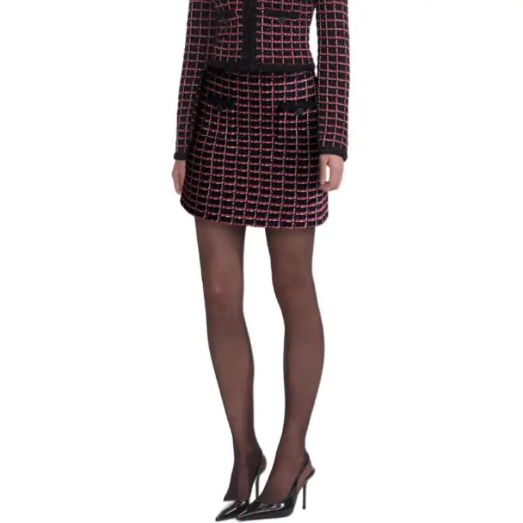 Self portrait Casual Short Skirts Women's Black & Red-1