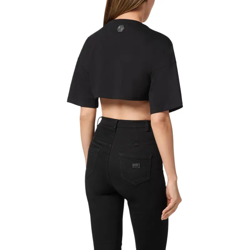 PHILIPP PLEIN Logo embellished Cotton Crop Top-3