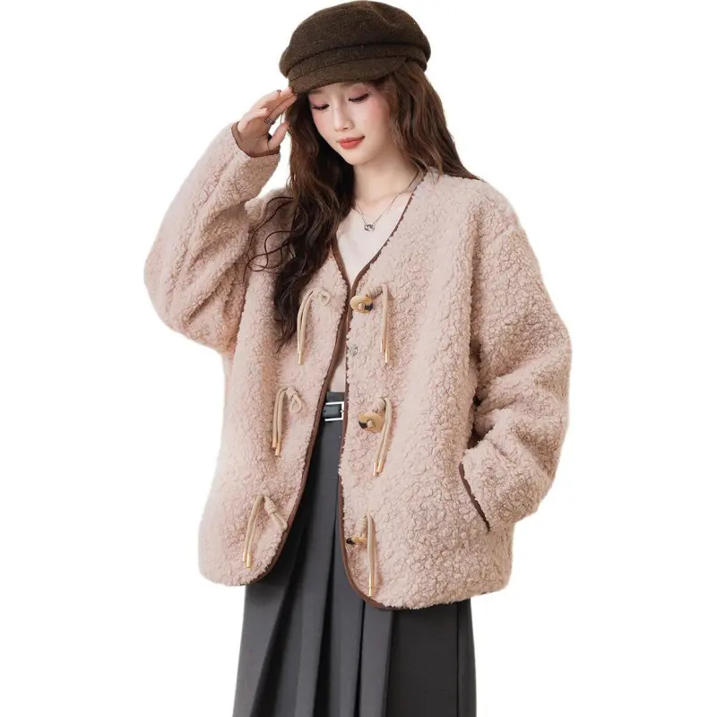 Tonlion Velvet feel Coat Women's Gray Pink-1