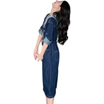 La Chapelle Long Sleeved Dress Women's Denim Blue