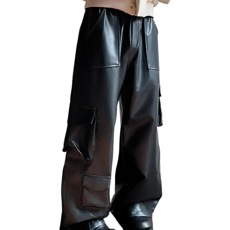 PAINT STAIN Leather Pants Unisex Black-9