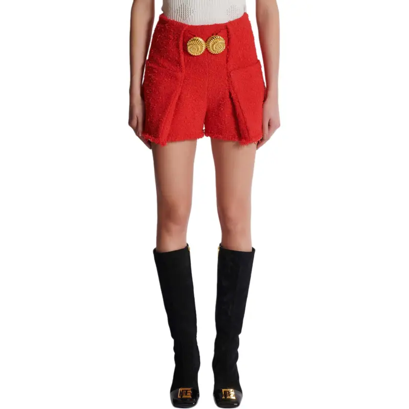 BALMAIN High Waist Tweed Shorts-1