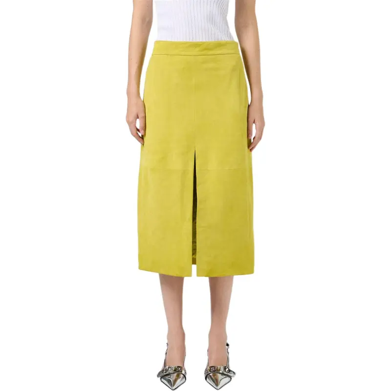 Iceberg Leather Long Skirt Women's Lemon Yellow-2