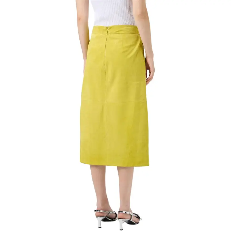 Iceberg Leather Long Skirt Women's Lemon Yellow-3
