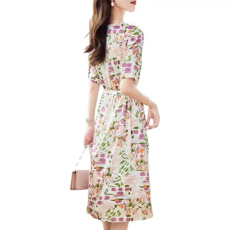Yi Mengyuan Silk Short Sleeved Dress Women's Oil Painting-2