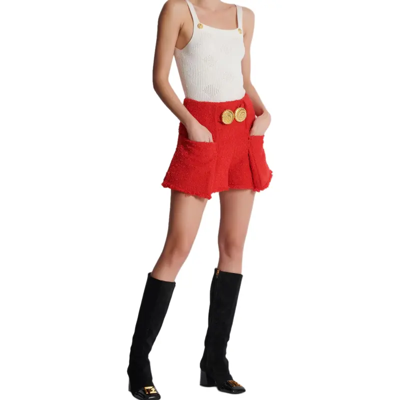 BALMAIN High Waist Tweed Shorts-2