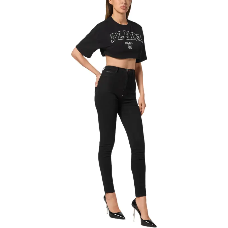 PHILIPP PLEIN Logo embellished Cotton Crop Top-1