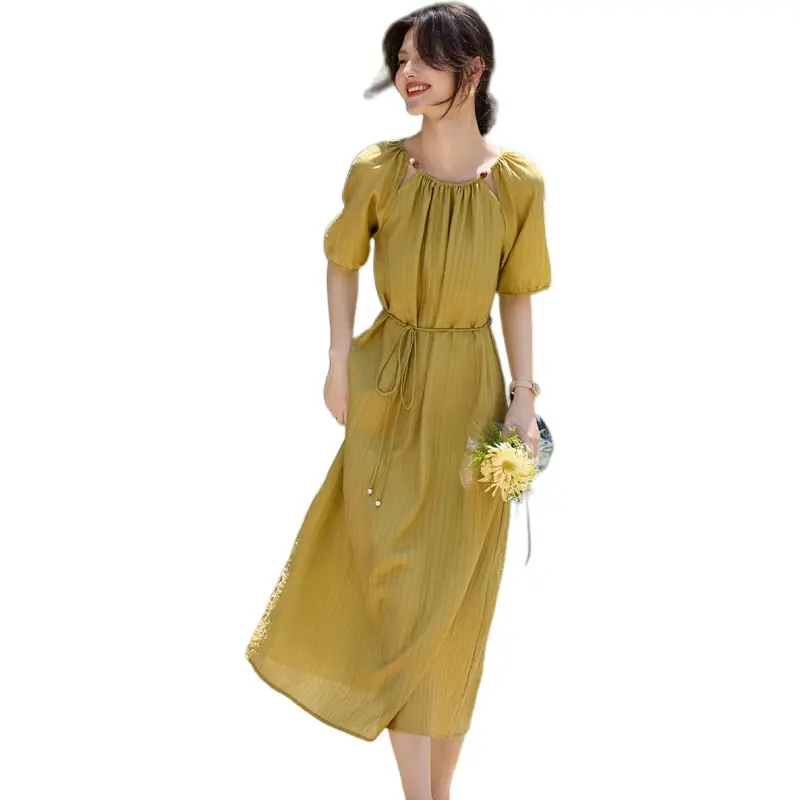 XWI SS24 Short Sleeved Dress Women's Yellow Green-3