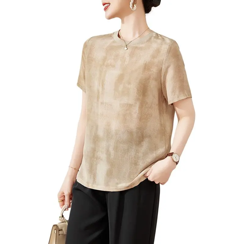 Yi Mengyuan Set in Sleeve Short Sleeved Silk T Shirt Women's Image Color-1