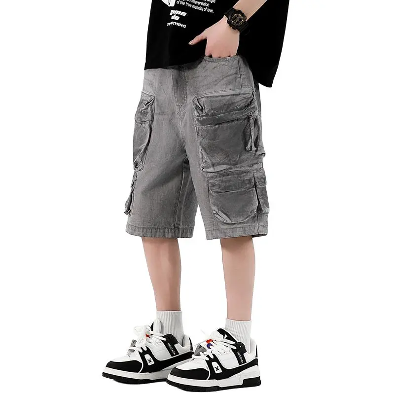 HKRXEC Cargo Shorts Men Gray-4