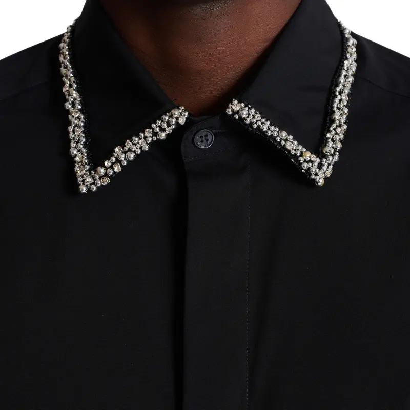 BALMAIN Embroidered Collared Long Sleeve Shirt-6