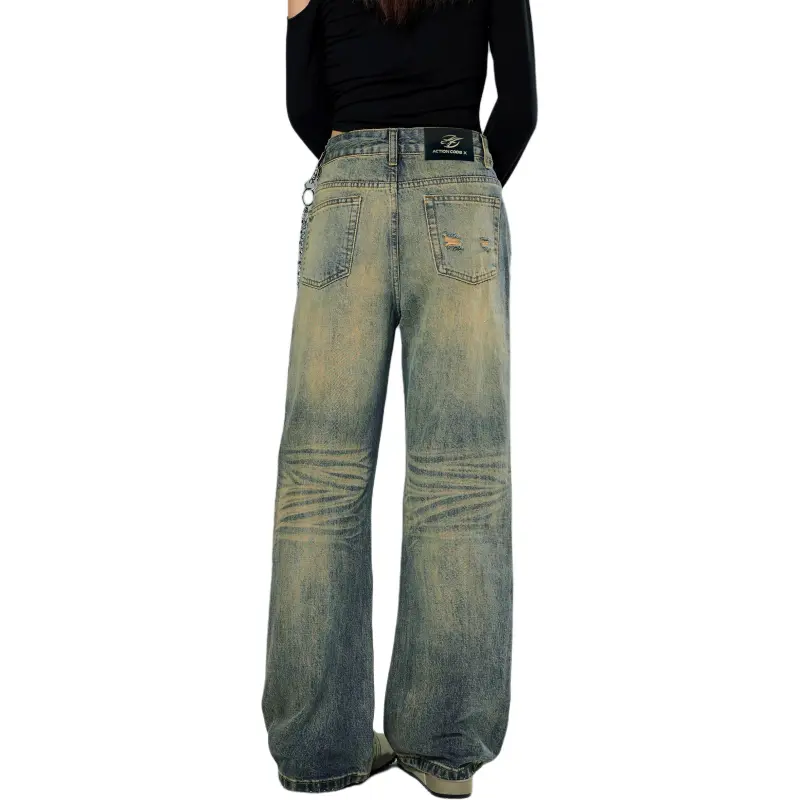 YIXIAOMO Straight Fit Slim Leg Jeans With A Slightly Flared Hem For A Slimming Effect Clean Fit Long Pants Unisex-4