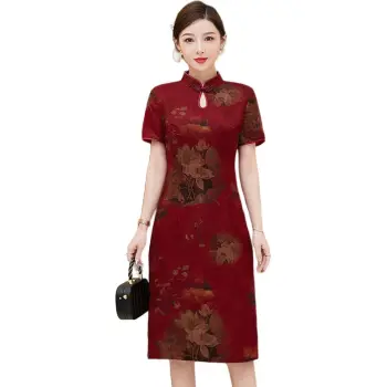 Yi Mengyuan Silk Short Sleeved Dress Women's Red