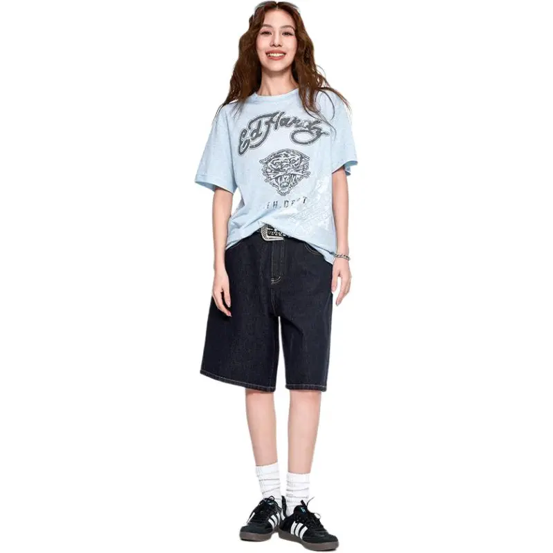 Ed Hardy Drop Shoulder Sleeve T Shirt Women's Baby Blue-4