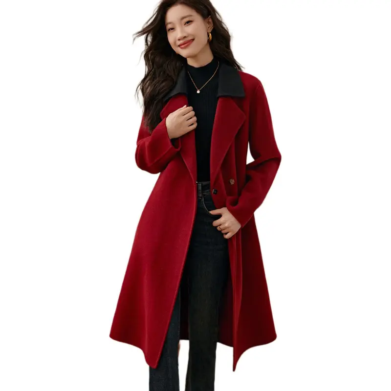 Mo Han Yi Mei Coats Women's Burgundy-4