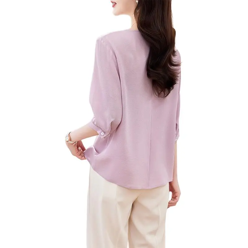 Yi Mengyuan Elbow Length Sleeved Silk Shirt Women's-2