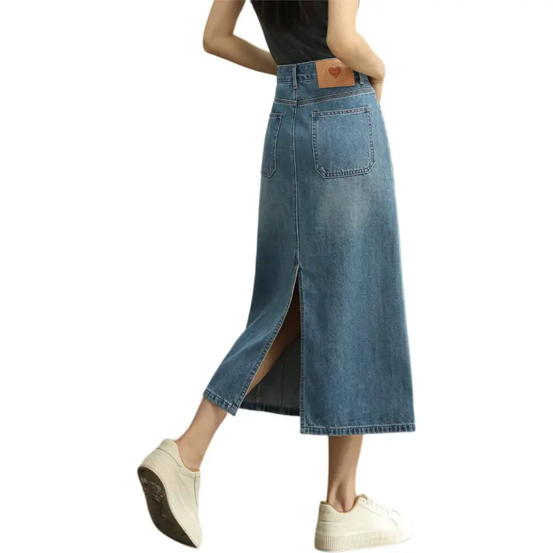 HIPPIEMISS Denim Long Skirts Women's Blue-1